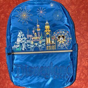 Disneyland Resort Blue 4 Parks Silky Embroidered Backpack Disney Parks NWOT
